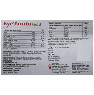 Eyetamin Gold Strip Of 10 Capsules