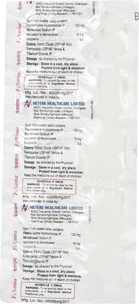 फेक्सोना 120/10एमजी की स्ट्रिप 10 टैबलेट्स