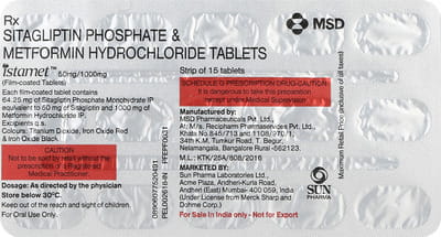 Istamet 50/1000mg Strip Of 15 Tablets