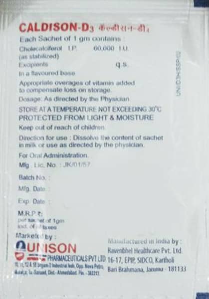 Caldison D3 Sugar Free Orange Flavour Sachet Of 1gm Oral Powder