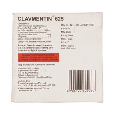 Clavmentin 625mg Strip Of 6 Tablets
