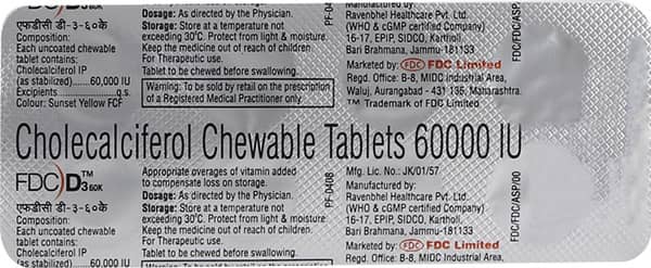 Fdc D3 60k Orange Flavour Sugar Free Strip Of 8 Chewable Tablets