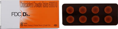 Fdc D3 60k Orange Flavour Sugar Free Strip Of 8 Chewable Tablets