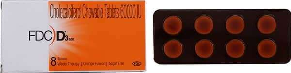 Fdc D3 60k Orange Flavour Sugar Free Strip Of 8 Chewable Tablets