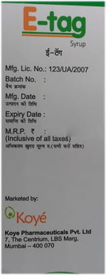 E Tag Bottle Of 100ml Syrup