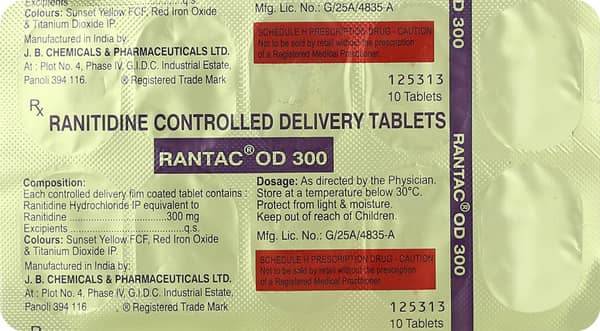 Rantac Od 300mg Strip Of 10 Tablets