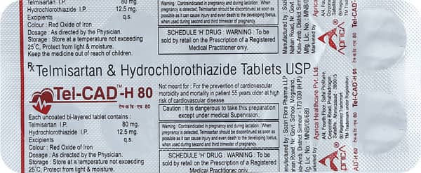 Tel Cad H 80Mg Strip Of 10 Tablets