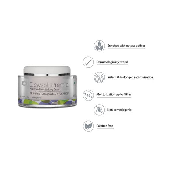 Dewsoft Premia Advanced Moisturizing Cream Squat Jar Of 50gm