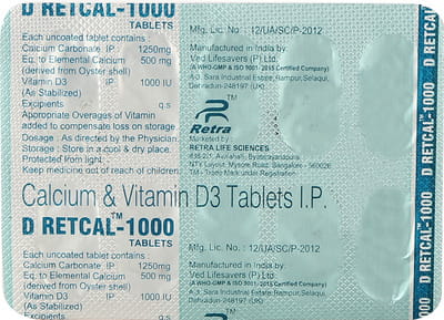 D Retcal 1000 Strip Of 10 Tablets