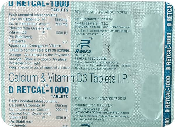 D Retcal 1000 Strip Of 10 Tablets