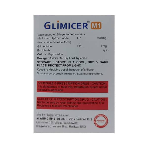 Glimicer M 1Mg/500Mg Strip Of 10 Tablets