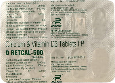 D Retcal 500 Strip Of 10 Tablets