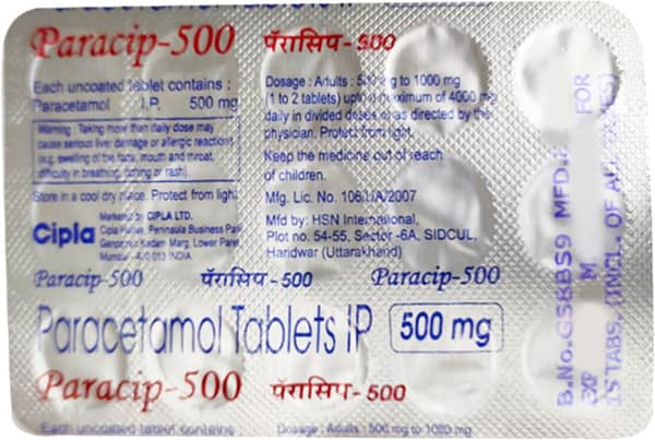 Paracip 500mg Strip Of 15 Tablets