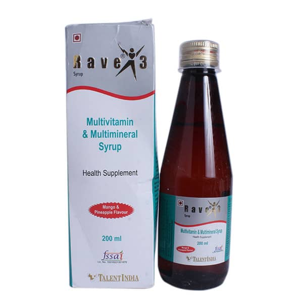 Rave 3 Mango And Pineapple Flavour Bottle Of 200Ml Syrup