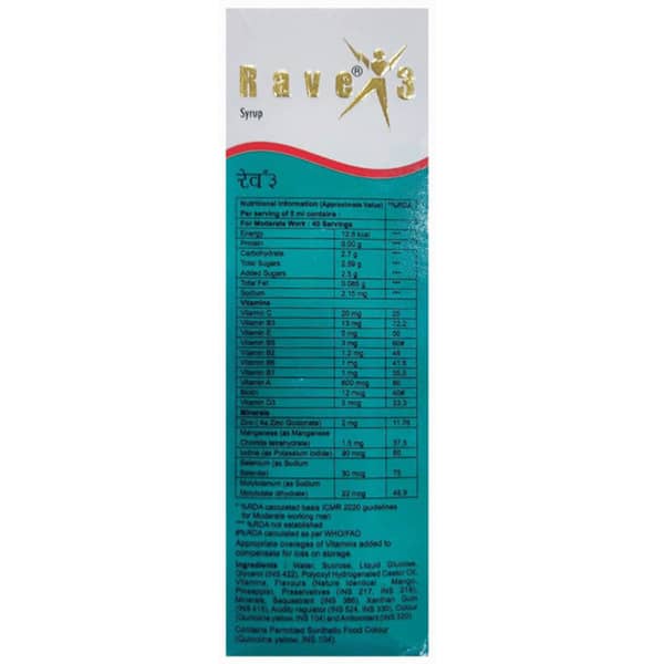Rave 3 Mango And Pineapple Flavour Bottle Of 200Ml Syrup