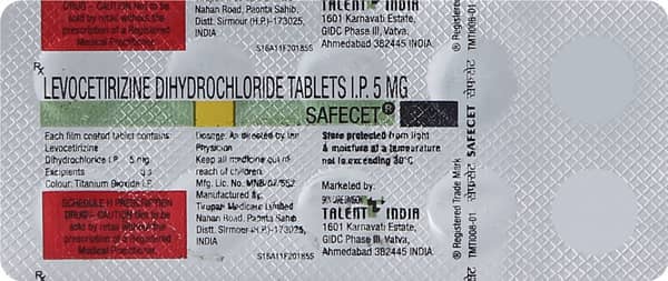 Safecet 5mg Strip Of 10 Tablets
