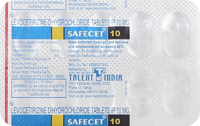 Safecet 10mg Strip Of 10 Tablets