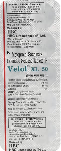 Velol Xl 50mg Strip Of 10 Tablets