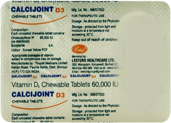 Calcijoint D3 60k Orange Flavour Sugar Free Strip Of 4 Chewable Tablets