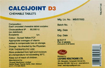 Calcijoint D3 60k Orange Flavour Sugar Free Strip Of 4 Chewable Tablets