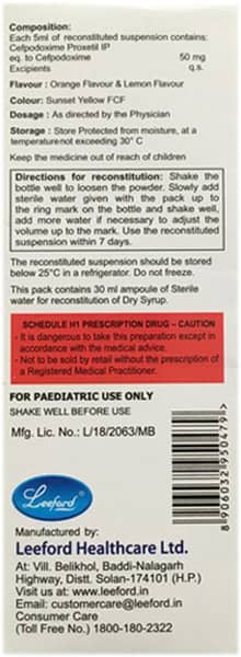 Cefredrox 50mg Bottle Of 30ml Dry Syrup