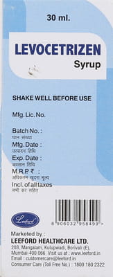 Levocetrizen Bottle Of 30ml Syrup