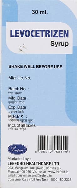 Levocetrizen Bottle Of 30ml Syrup