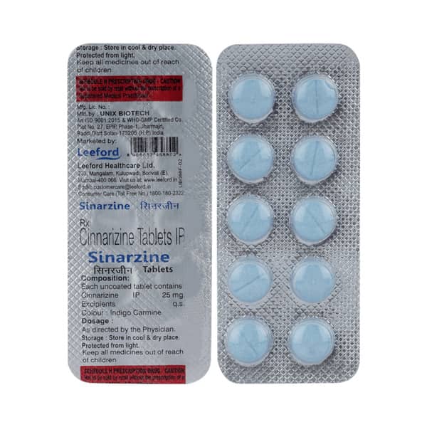 Sinarzine 25mg Strip Of 10 Tablets