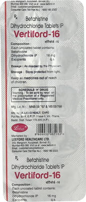 Vertiford 16mg Strip Of 10 Tablets