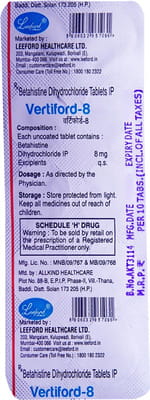 Vertiford 8mg Strip Of 10 Tablets