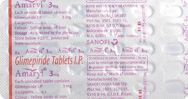 Amaryl 3mg Strip Of 30 Tablets