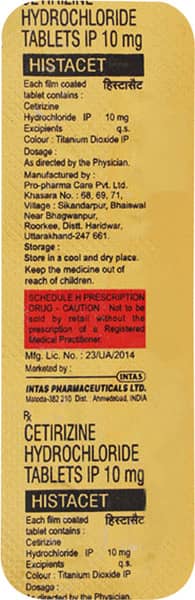 Histacet 10mg Strip Of 10 Capsules