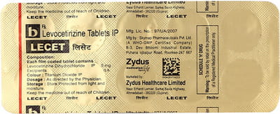 Lecet 5mg Strip Of 10 Tablets