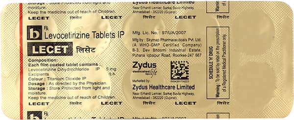 Lecet 5mg Strip Of 10 Tablets