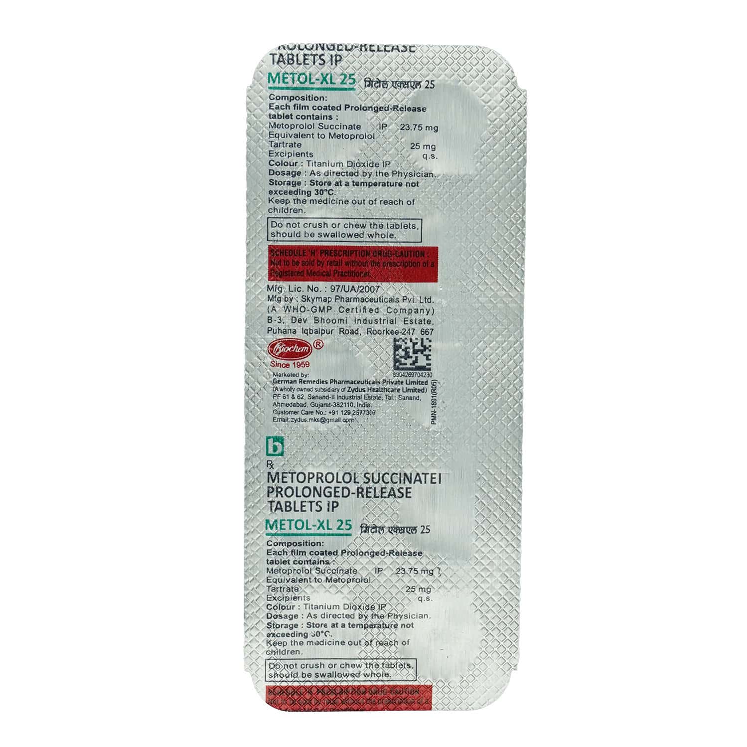 Metol Tab Metol Xl 25 MG Tablet (10): Uses, Side Effects, Price & Dosage | PharmEasy