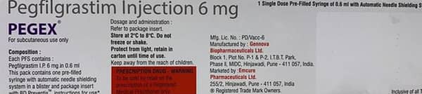 Pegex 6mg Pre Filled Syringe Of 0.6ml Injection