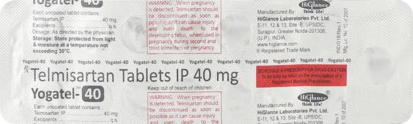 Yogatel 40mg Strip Of 15 Tablets