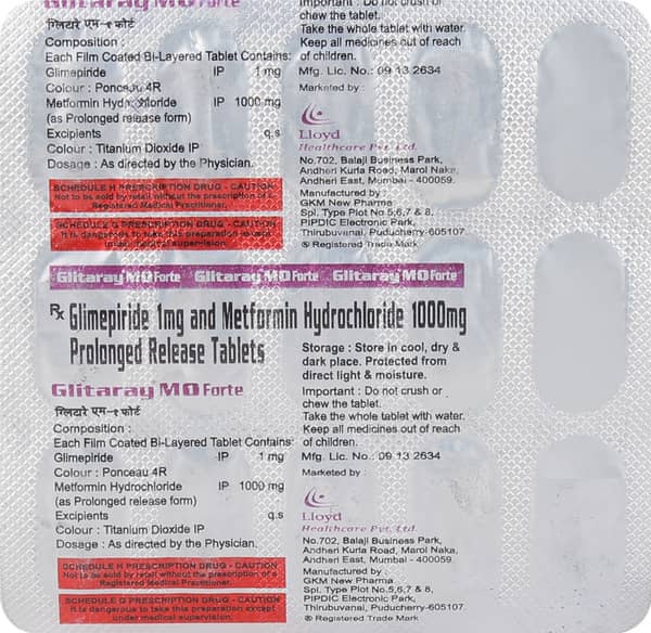 Glitaray M 1mg Forte Strip Of 15 Tablets