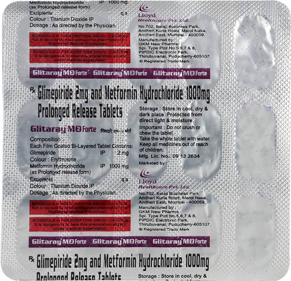Glitaray M 2mg Forte Strip Of 15 Tablets