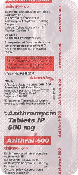 Azithral (Azithromycin) 500Mg Strip Of 5 Tablets