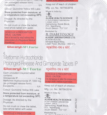 Glucoryl M 1mg Forte Strip Of 15 Tablets