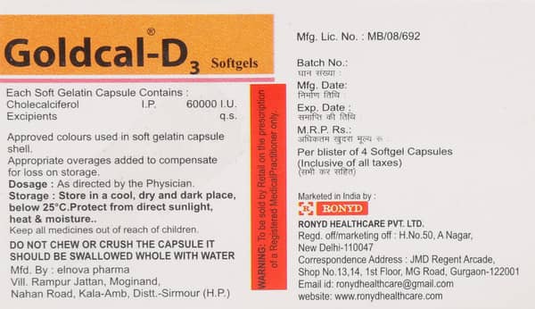 Goldcal D3 60k Strip Of 4 Softgel Capsules