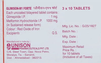 Glimison M 1mg Forte Strip Of 10 Tablets