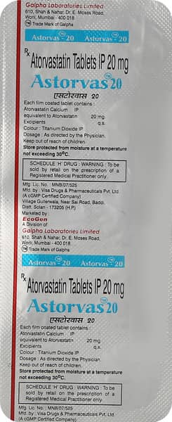 Astorvas 20Mg Strip Of 10 Tablets