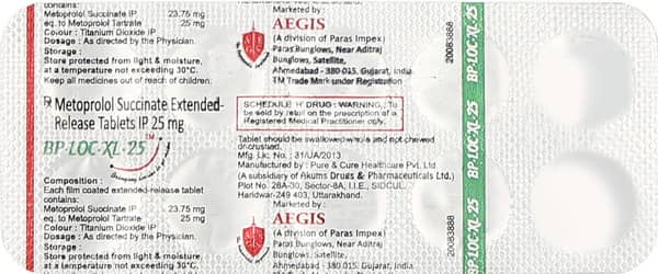 बीपी एलओसी एक्सएल 25एमजी की स्ट्रिप 10 टैबलेट्स