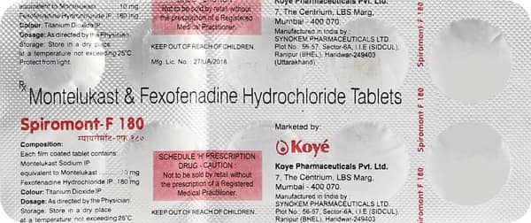 Spiromont F 180Mg Strip Of 10 Tablets