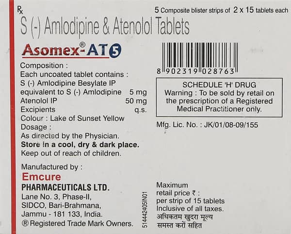 Asomex At 5/50mg Strip Of 15 Tablets
