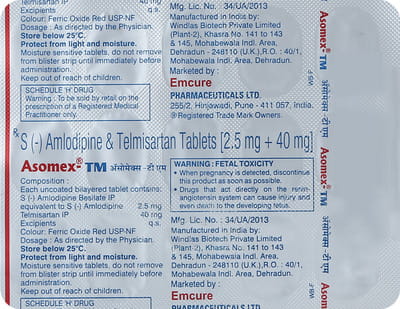 Asomex Tm 2.5/40mg Strip Of 15 Tablets