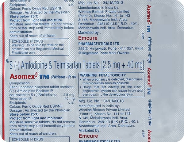 Asomex Tm 2.5/40mg Strip Of 15 Tablets