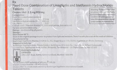 Ondero Met 2.5/850mg Strip Of 10 Tablets
